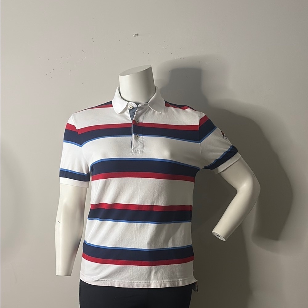 Chaps Red and Blue Polo Shirt Classic Striped Design